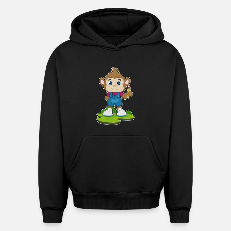 École Monkey Pencil - Sweat à capuche unisexe oversize épais SPREAD - noir