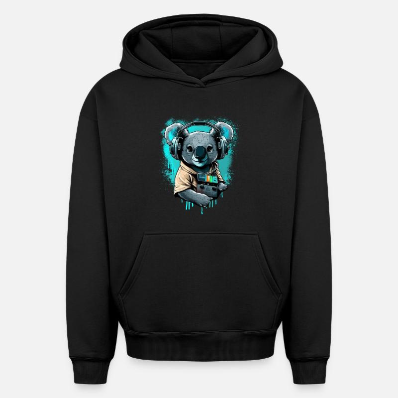 koala avec écouteurs et Walkman - Sweat à capuche unisexe oversize épais SPREAD - noir