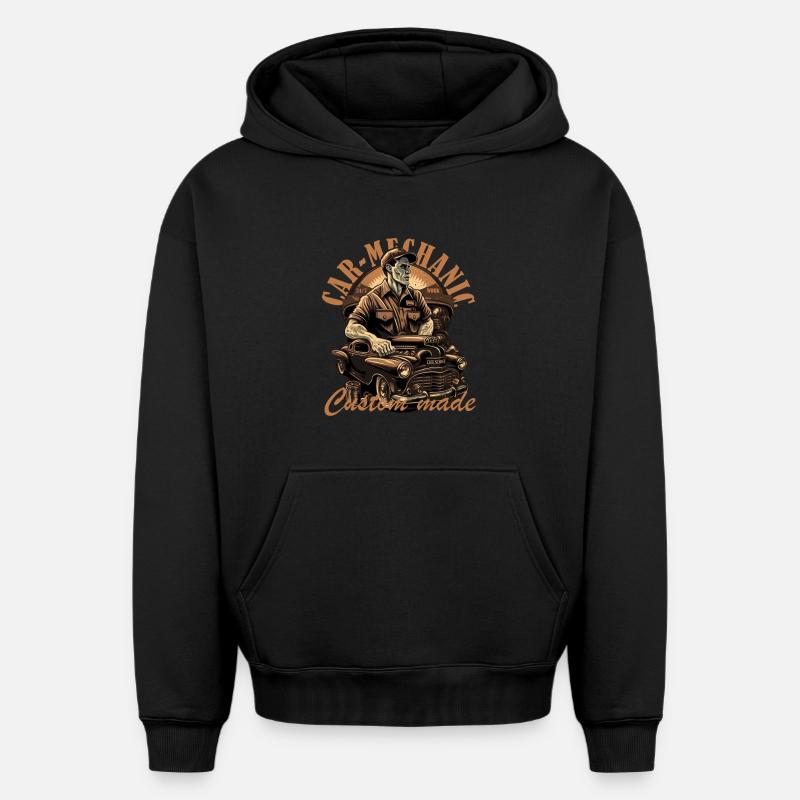 Mécanicien automobile avec lettrage - Sweat à capuche unisexe oversize épais SPREAD - noir