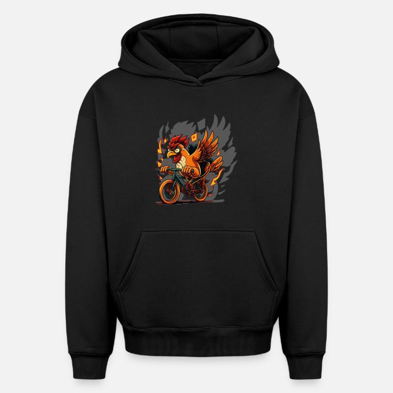 Poulet à vélo - Sweat à capuche unisexe oversize épais SPREAD - noir