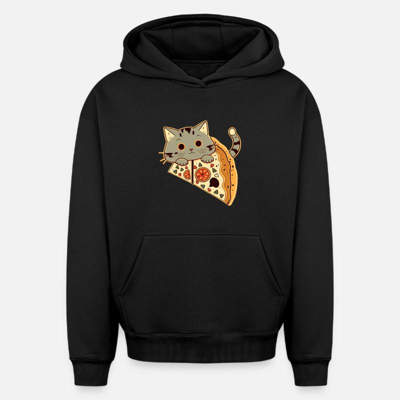 Pizza avec chat - Sweat à capuche unisexe oversize épais SPREAD - noir
