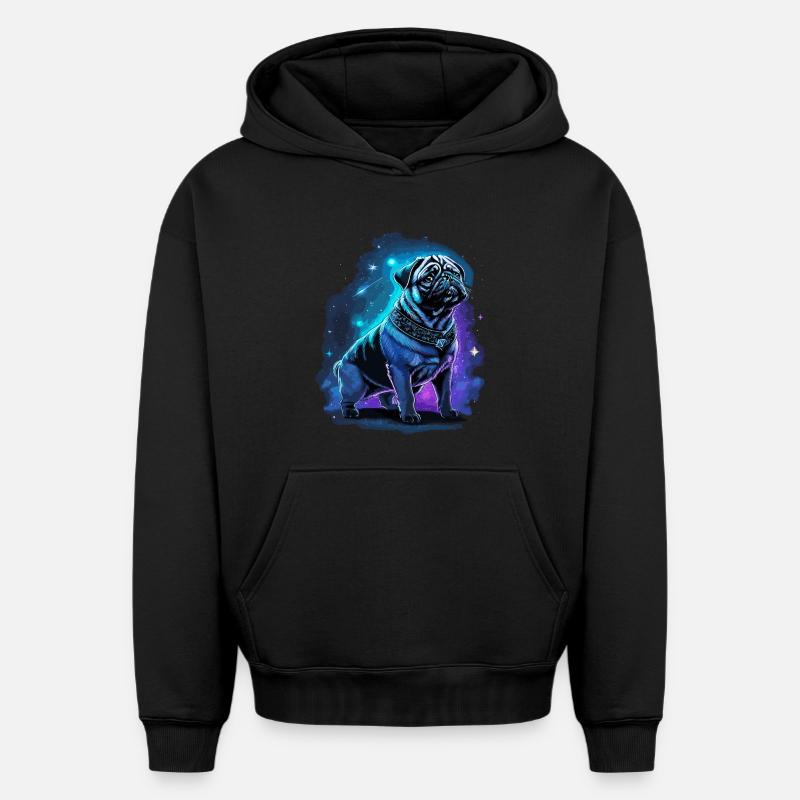 Neon Mops Hund Mitternachtszauber - Oversized Heavyweight Unisex Hoodie - Schwarz