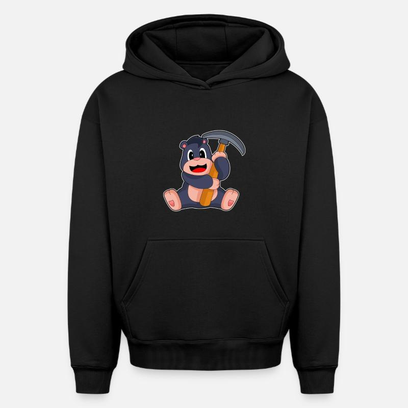 Mole Miner Pickaxe Mining - Oversized Heavyweight Unisex Hoodie - black