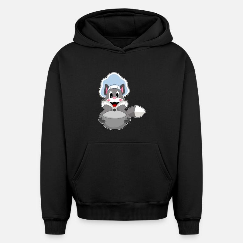 Cat Cook Cooking Pot - Sweat à capuche unisexe oversize épais SPREAD - noir