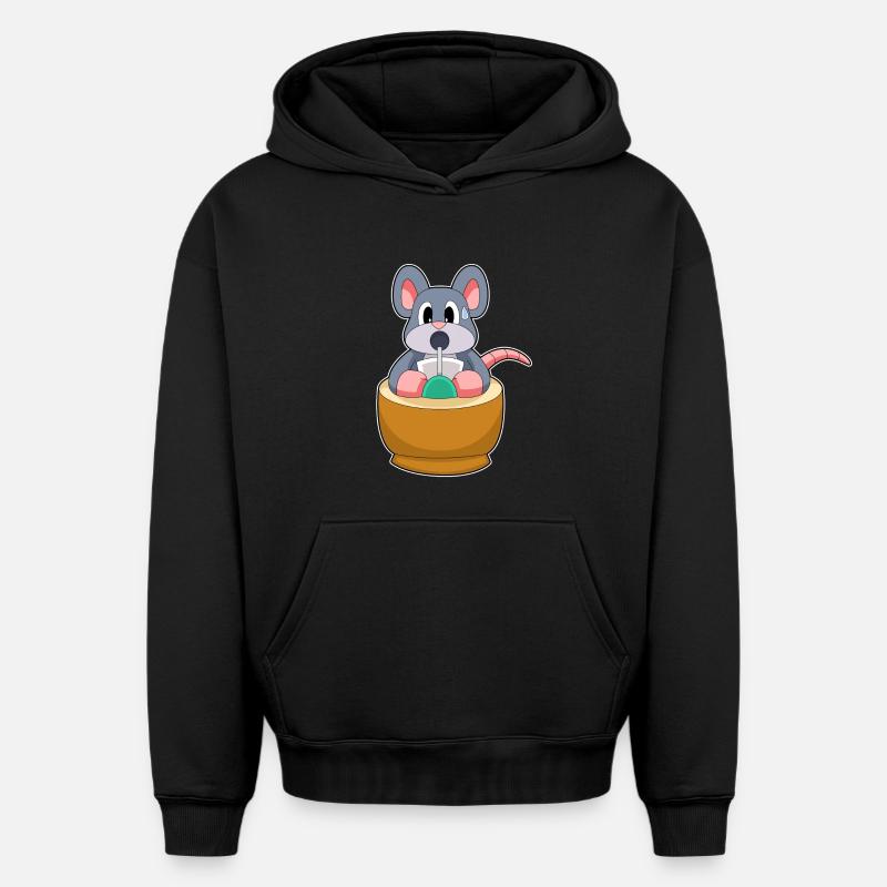Mouse Secretary Drink - Sweat à capuche unisexe oversize épais SPREAD - noir