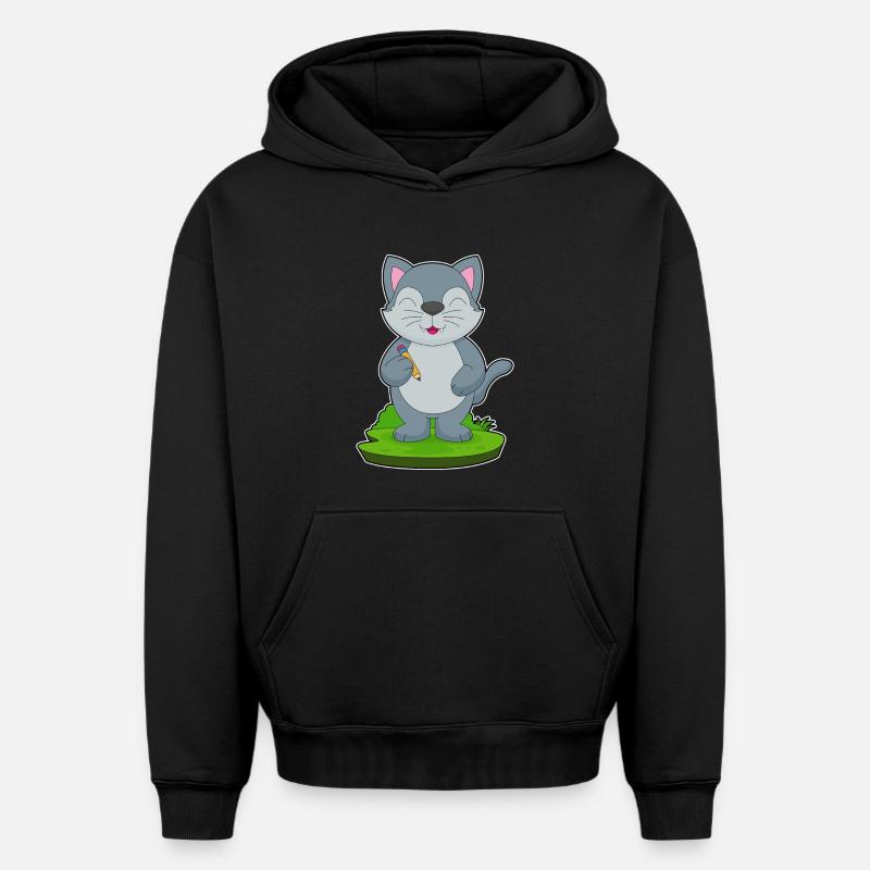 École du Crayon des Élèves Chats - Sweat à capuche unisexe oversize épais SPREAD - noir
