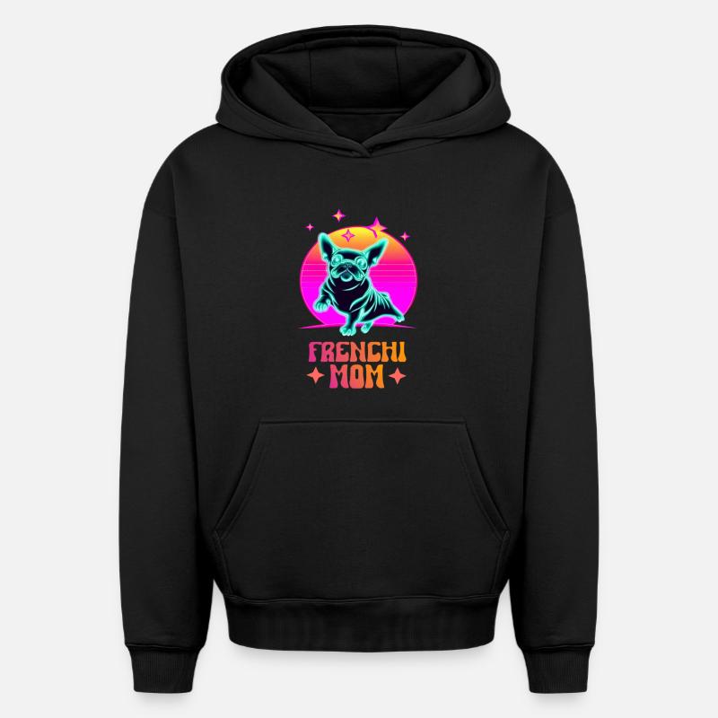 Maman Frenchie - Sweat à capuche unisexe oversize épais SPREAD - noir