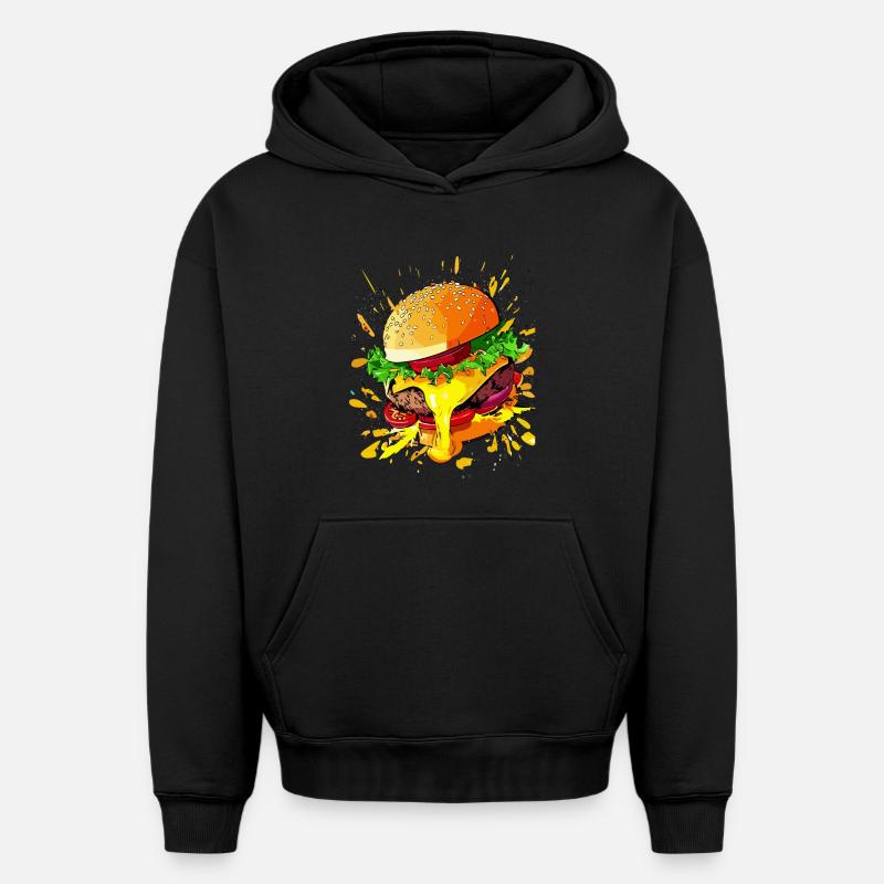 Extra Käse Burger Cheeseburger - Oversized Heavyweight Unisex Hoodie - Schwarz