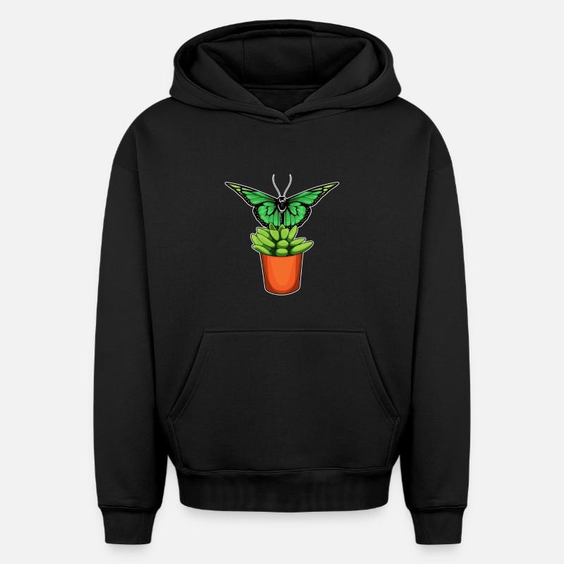 Fleur de pot de fleurs papillon - Sweat à capuche unisexe oversize épais SPREAD - noir