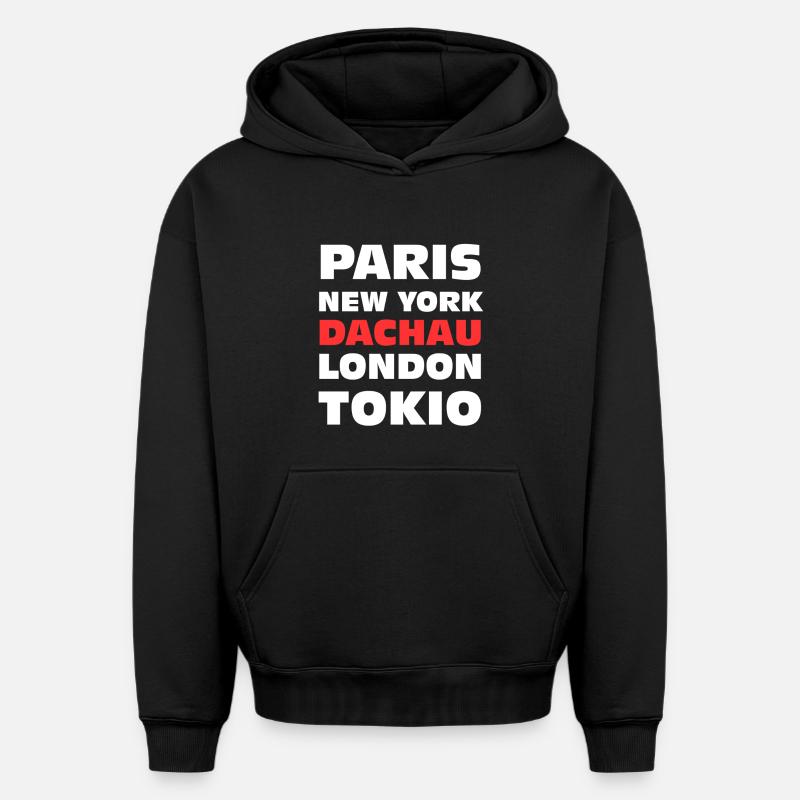 Cadeau Dachau - Sweat à capuche unisexe oversize épais SPREAD - noir