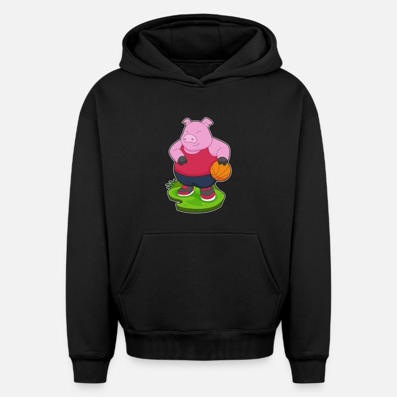 Cochon Basketteur Basketteur - Sweat à capuche unisexe oversize épais SPREAD - noir