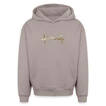 Amsterdam Skyline Niederlande Herzschlag Holland - Oversized Heavyweight Unisex Hoodie - Taupe - Vorne - AI Model Female 172 light (172cm) & AI Model Male 185 light (185cm)