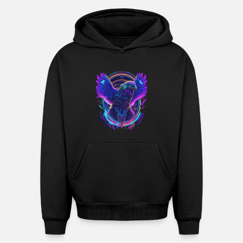 Flying Eagle Synthwave - Oversized Heavyweight Unisex Hoodie - black
