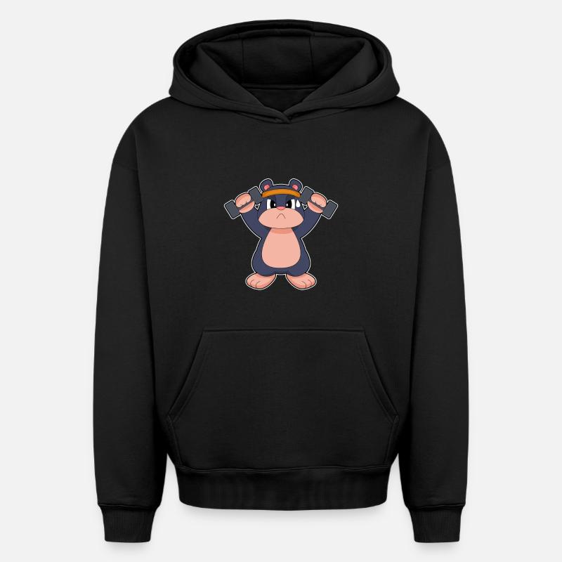 Bodybuilder Mole Haltères Bodybuilding - Sweat à capuche unisexe oversize épais SPREAD - noir