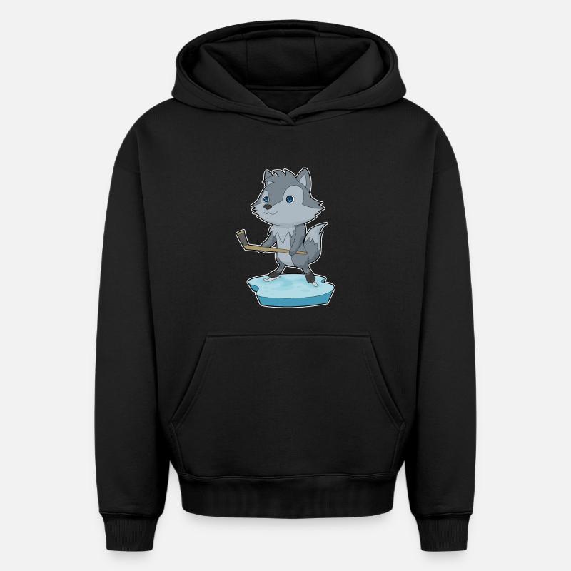 Wolf Eishockey Eishockeyschläger - Oversized Heavyweight Unisex Hoodie - Schwarz
