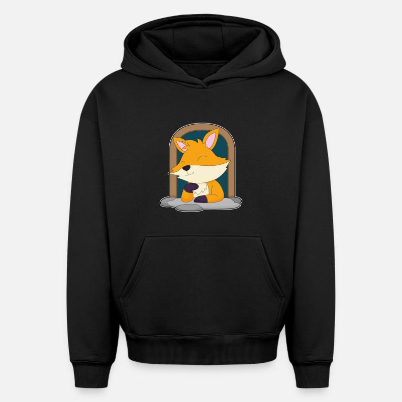 Renard dans une fenêtre - Sweat à capuche unisexe oversize épais SPREAD - noir