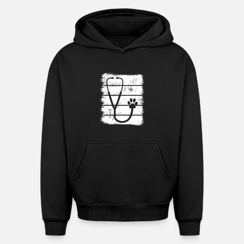 Croquis de stéthoscope - Sweat à capuche unisexe oversize épais SPREAD - noir