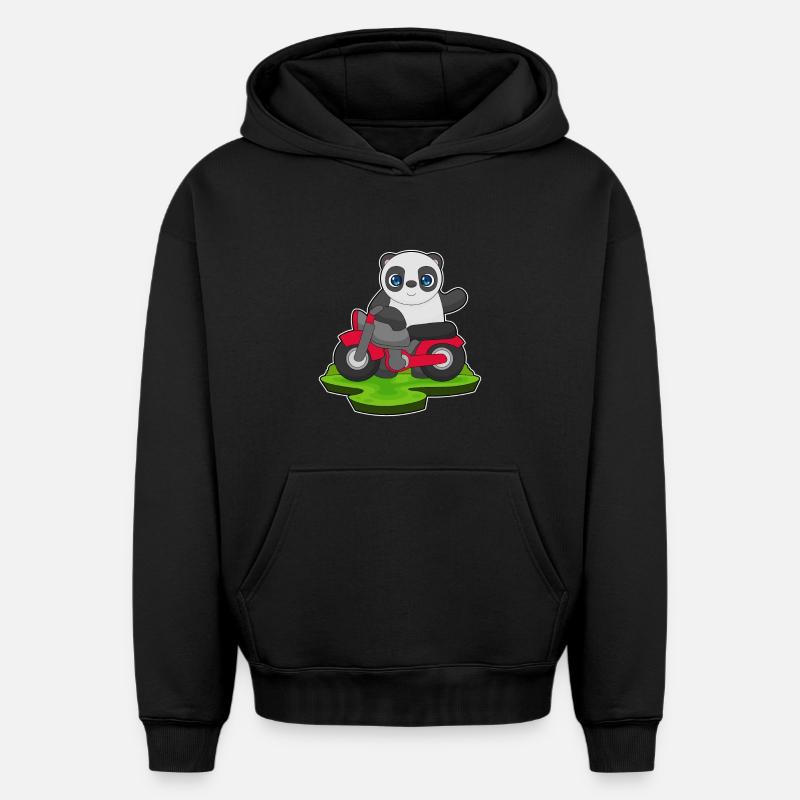 Moto Panda - Sweat à capuche unisexe oversize épais SPREAD - noir