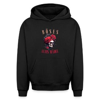 Méchant vieille fille tête de mort Roses tête de mort Bandana - Sweat à capuche unisexe oversize épais SPREAD - noir - Devant - AI Model Female 172 light (172cm) & AI Model Male 185 light (185cm)