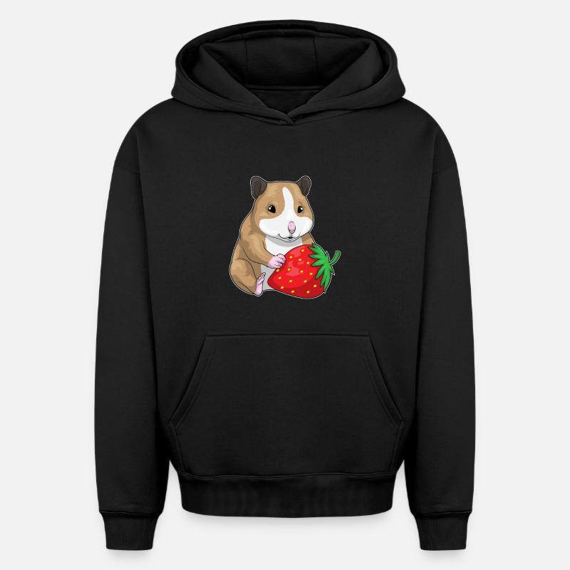 Hamster Fraise Fruit - Sweat à capuche unisexe oversize épais SPREAD - noir