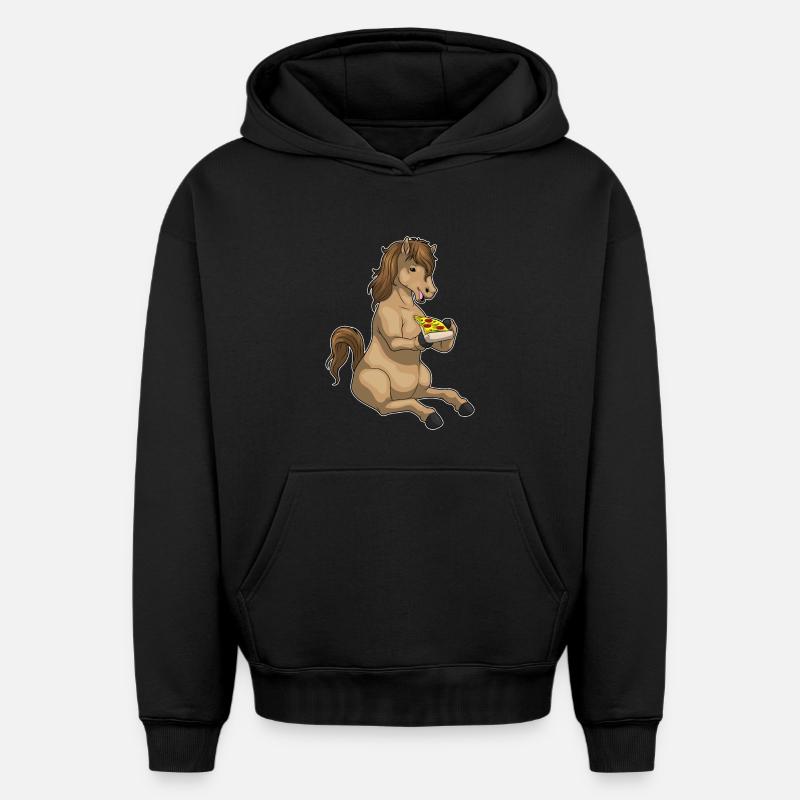 Pizza au cheval - Sweat à capuche unisexe oversize épais SPREAD - noir