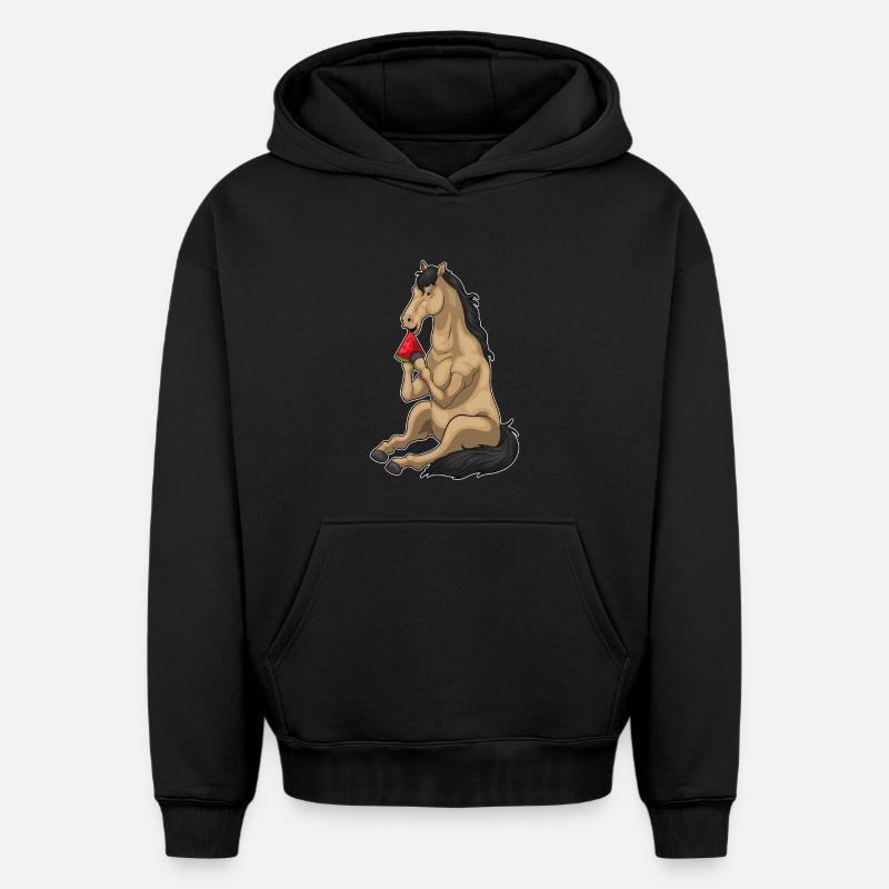 Pastèque cheval - Sweat à capuche unisexe oversize épais SPREAD - noir