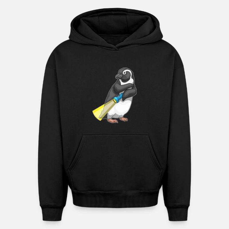 Lampe de poche pingouin - Sweat à capuche unisexe oversize épais SPREAD - noir