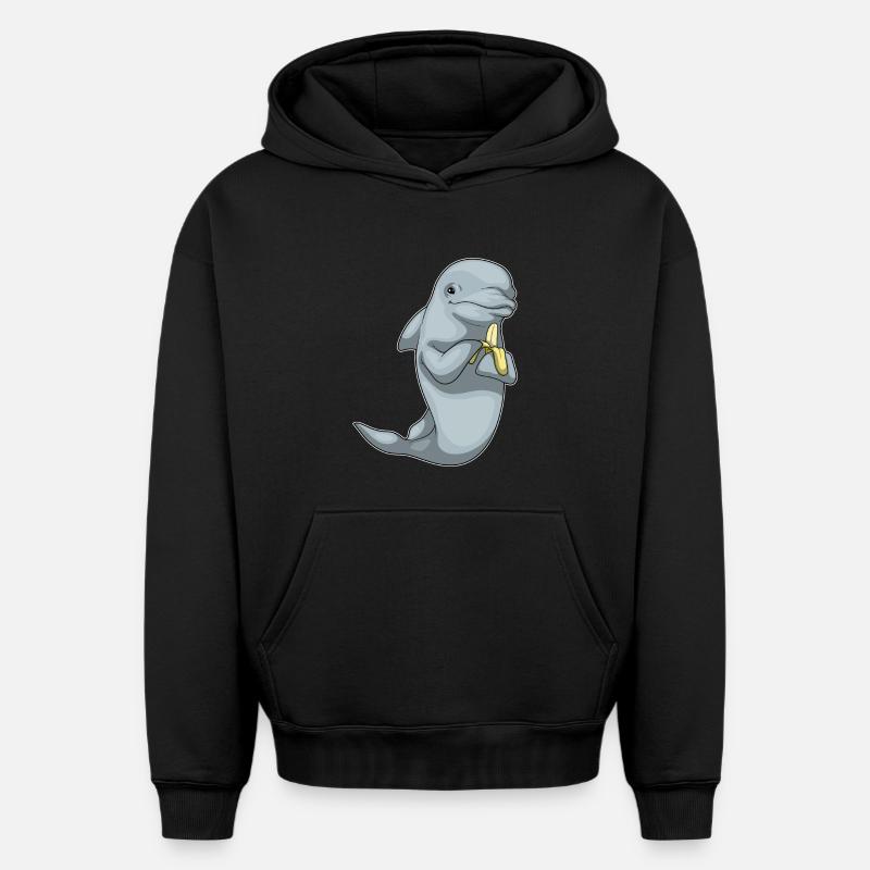 Dauphin Banane Fruit - Sweat à capuche unisexe oversize épais SPREAD - noir