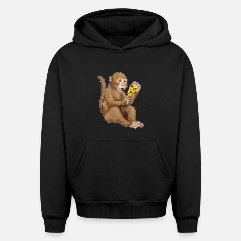Affe Pizza - Oversized Heavyweight Unisex Hoodie - Schwarz