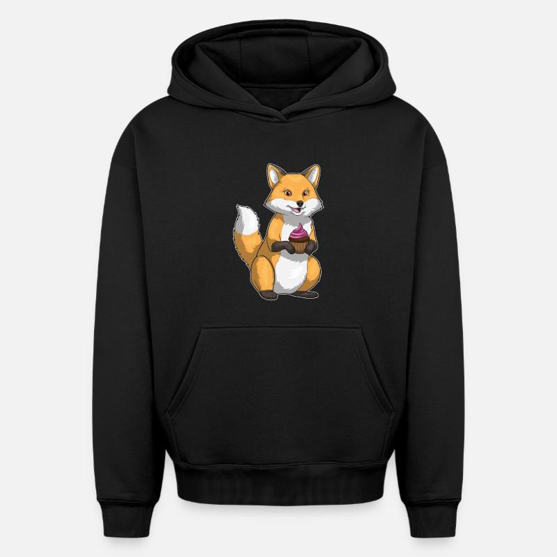 Cupcake d’anniversaire renard - Sweat à capuche unisexe oversize épais SPREAD - noir