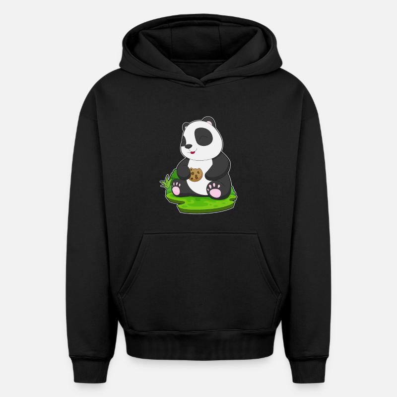 Biscuit Panda - Sweat à capuche unisexe oversize épais SPREAD - noir
