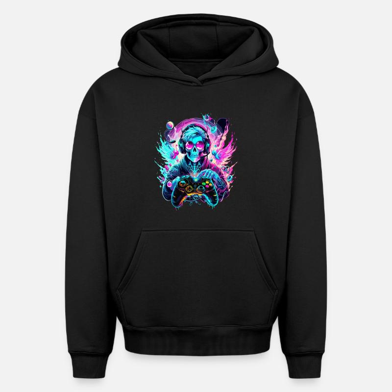 Synthwave Skull Gaming Controller Art - Oversized Heavyweight Unisex Hoodie - Schwarz