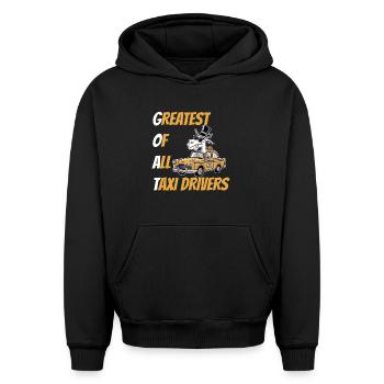 Le plus grand de tous les chauffeurs de taxi Lama chèvre Fun Cab - Sweat à capuche unisexe oversize épais SPREAD - noir - Devant - AI Model Female 172 light (172cm) & AI Model Male 185 light (185cm)