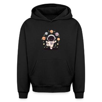 Lotus Vintage méditant astronaute Zen Yoga Planet - Sweat à capuche unisexe oversize épais SPREAD - noir - Devant - AI Model Female 172 light (172cm) & AI Model Male 185 light (185cm)