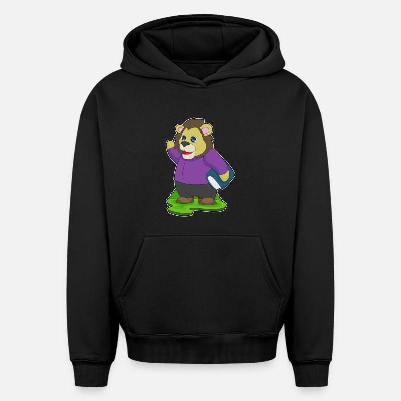 Löwe Nerd Buch - Oversized Heavyweight Unisex Hoodie - Schwarz