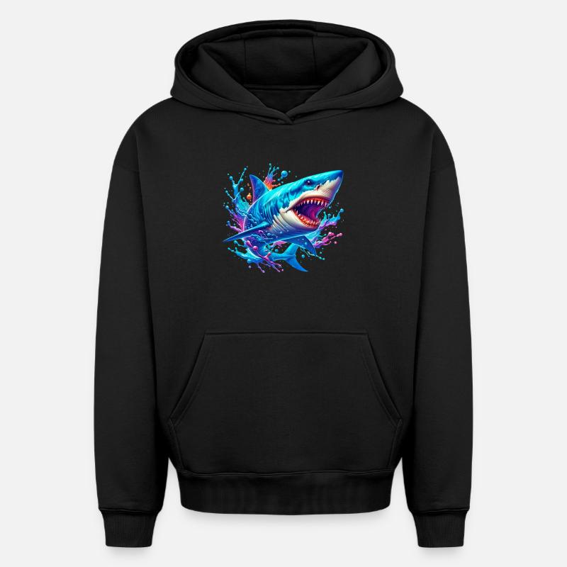 Requin - Sweat à capuche unisexe oversize épais SPREAD - noir