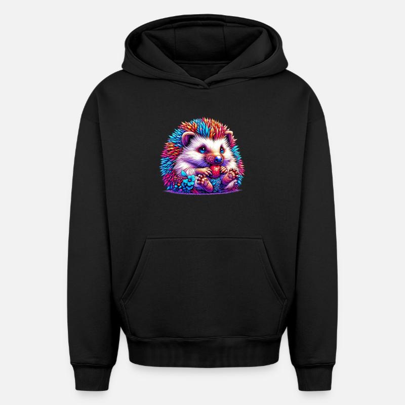 Hérisson - Sweat à capuche unisexe oversize épais SPREAD - noir