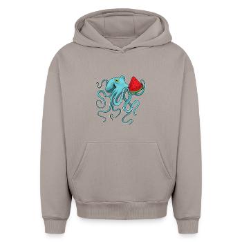 Octopus Watermelon - Oversized Heavyweight Unisex Hoodie - taupe - Front - AI Model Female 172 light (172cm) & AI Model Male 185 light (185cm)