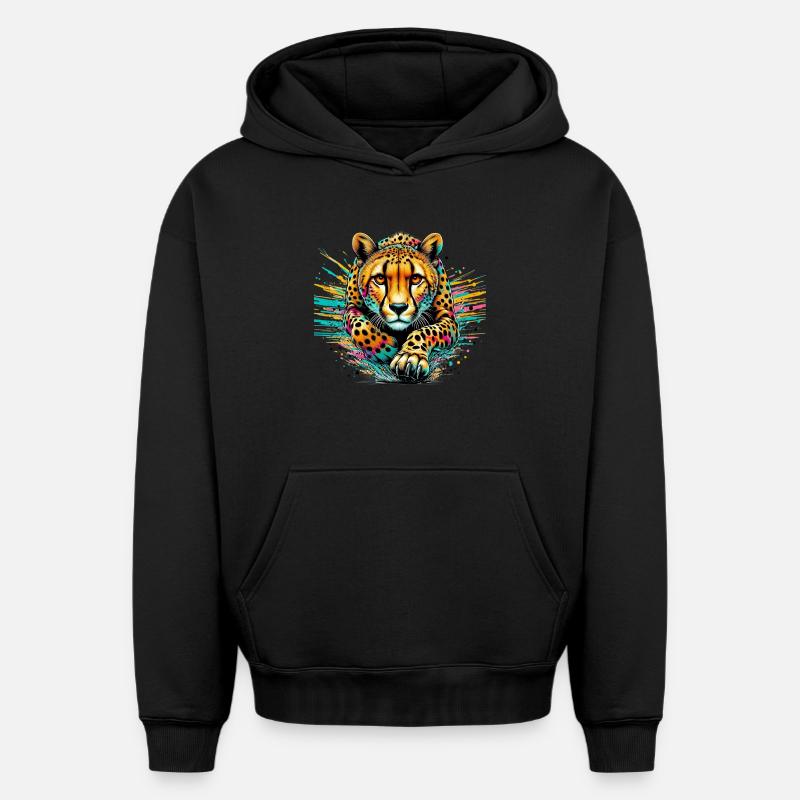 Guépard - Sweat à capuche unisexe oversize épais SPREAD - noir