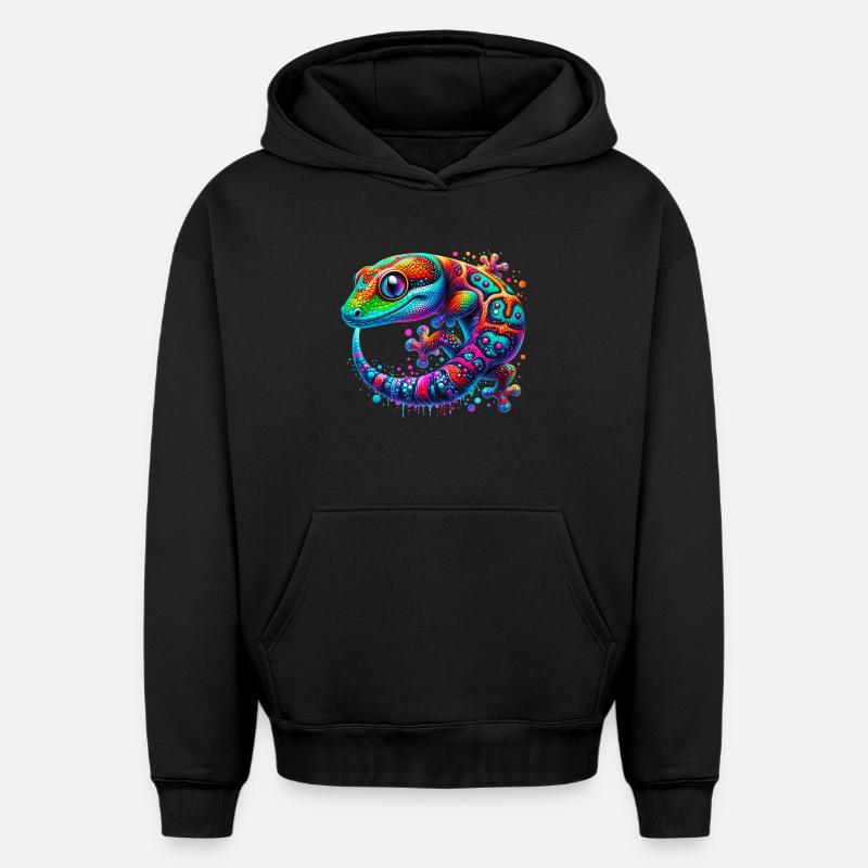 Gecko - Sweat à capuche unisexe oversize épais SPREAD - noir