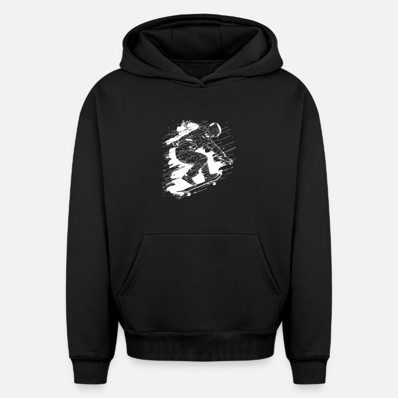 Planchistes - Sweat à capuche unisexe oversize épais SPREAD - noir