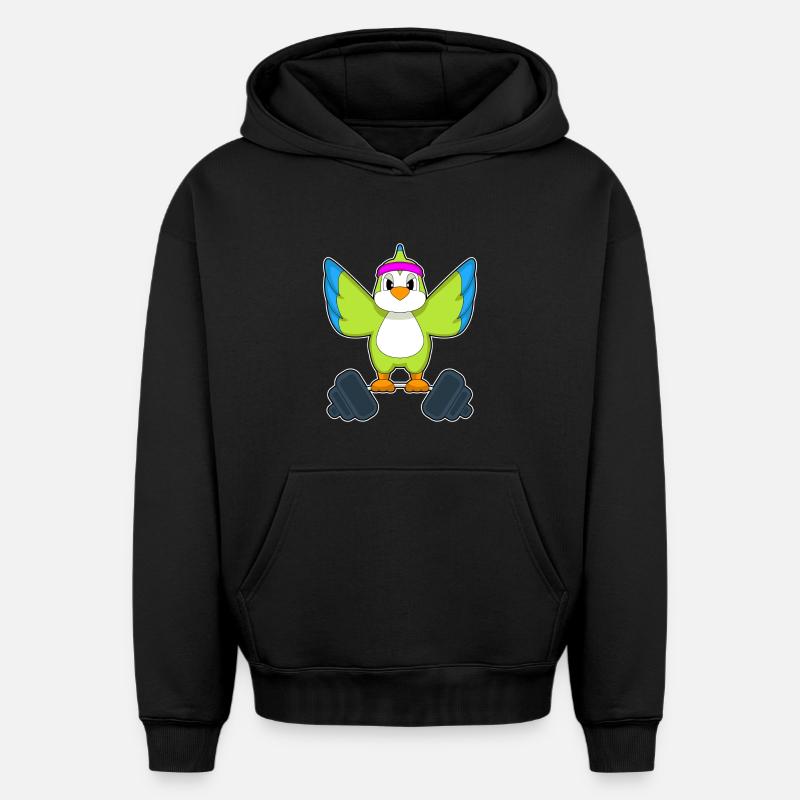 Parrot Bodybuilder Barbell Bodybuilding - Sweat à capuche unisexe oversize épais SPREAD - noir