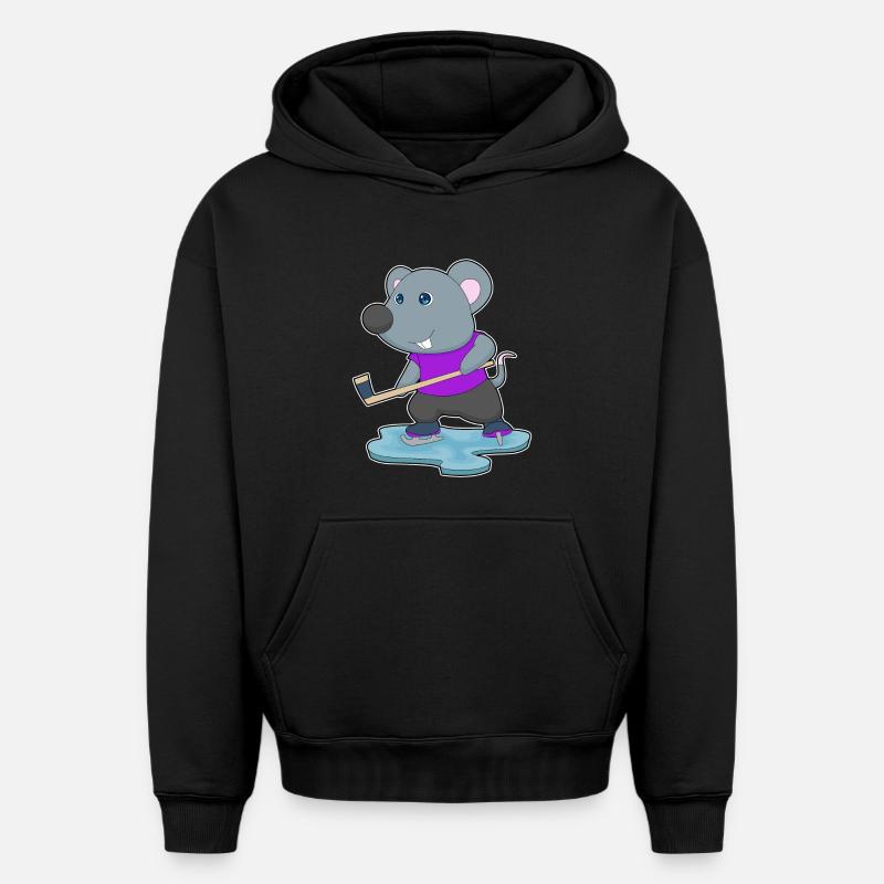Maus Eishockey Eishockeyschläger - Oversized Heavyweight Unisex Hoodie - Schwarz