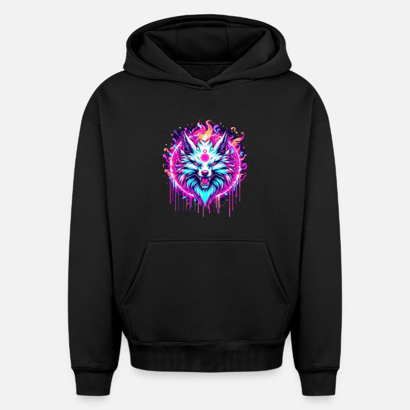 Renard psychédélique - Sweat à capuche unisexe oversize épais SPREAD - noir