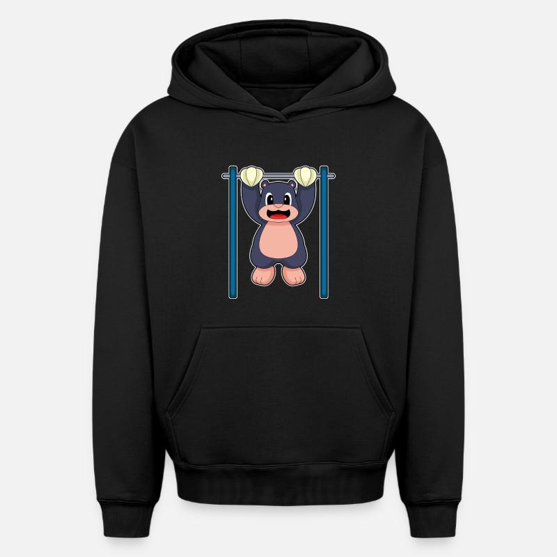 Mole Bodybuilder Pull-ups Bodybuilding - Oversized Heavyweight Unisex Hoodie - black