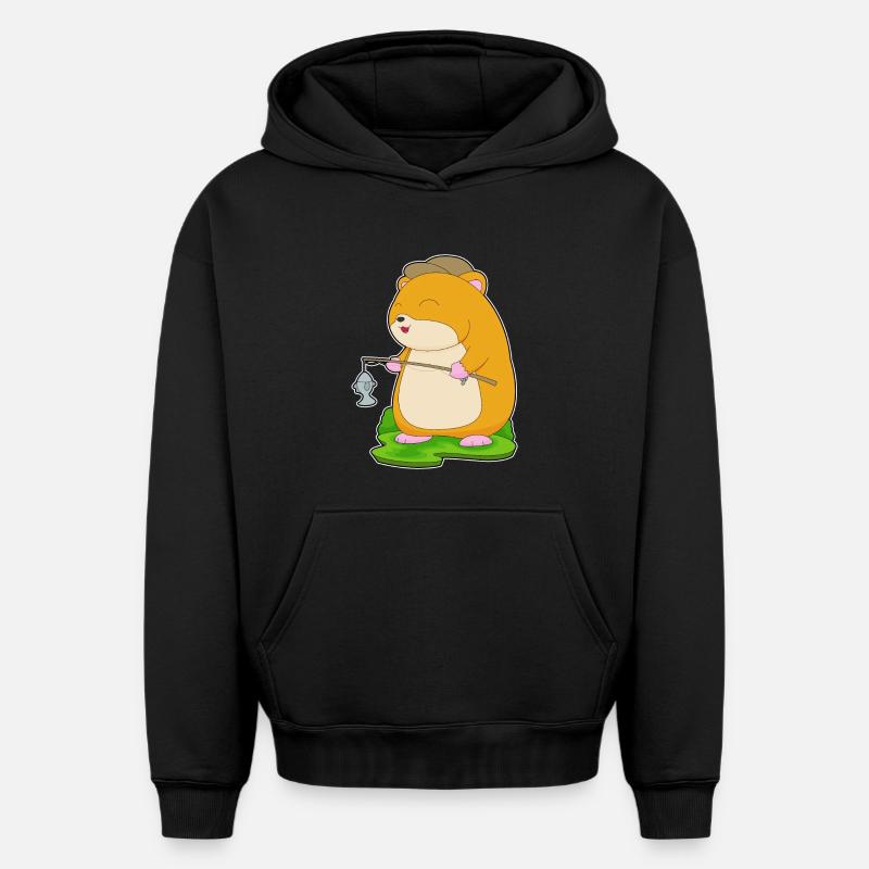 Pêche au poisson hamster pêcheur - Sweat à capuche unisexe oversize épais SPREAD - noir