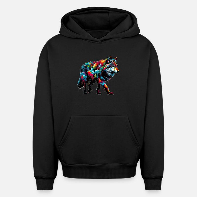 Loup - Sweat à capuche unisexe oversize épais SPREAD - noir