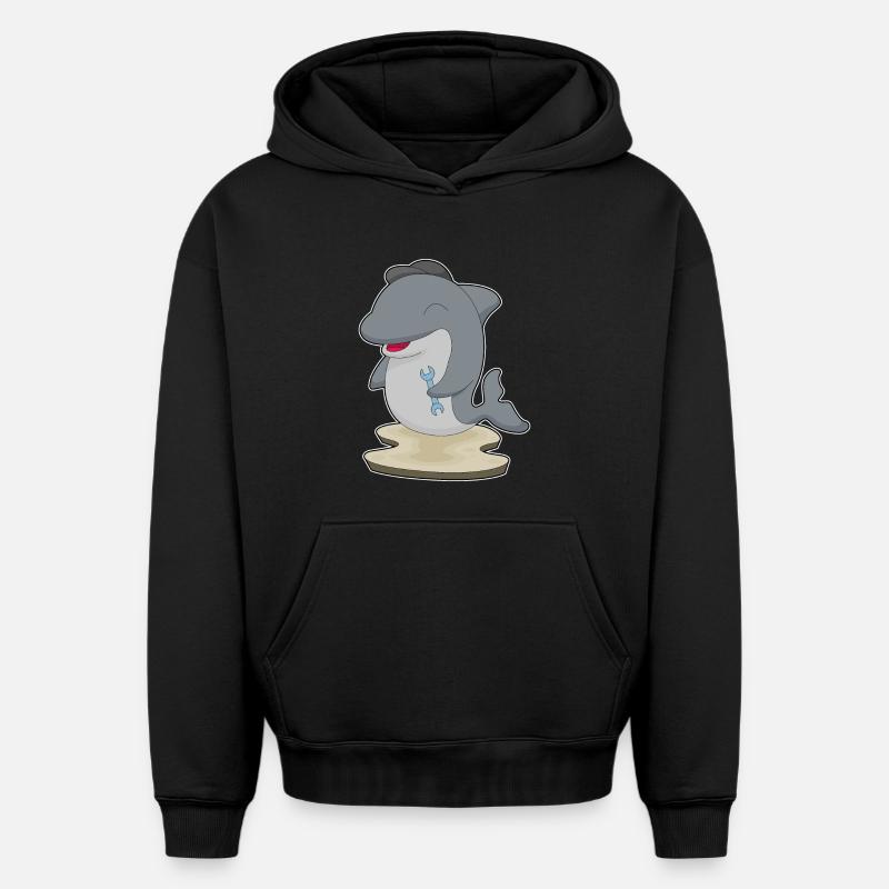 Clé artisanale dauphin - Sweat à capuche unisexe oversize épais SPREAD - noir