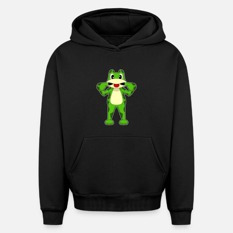 Grenouille folle - Sweat à capuche unisexe oversize épais SPREAD - noir