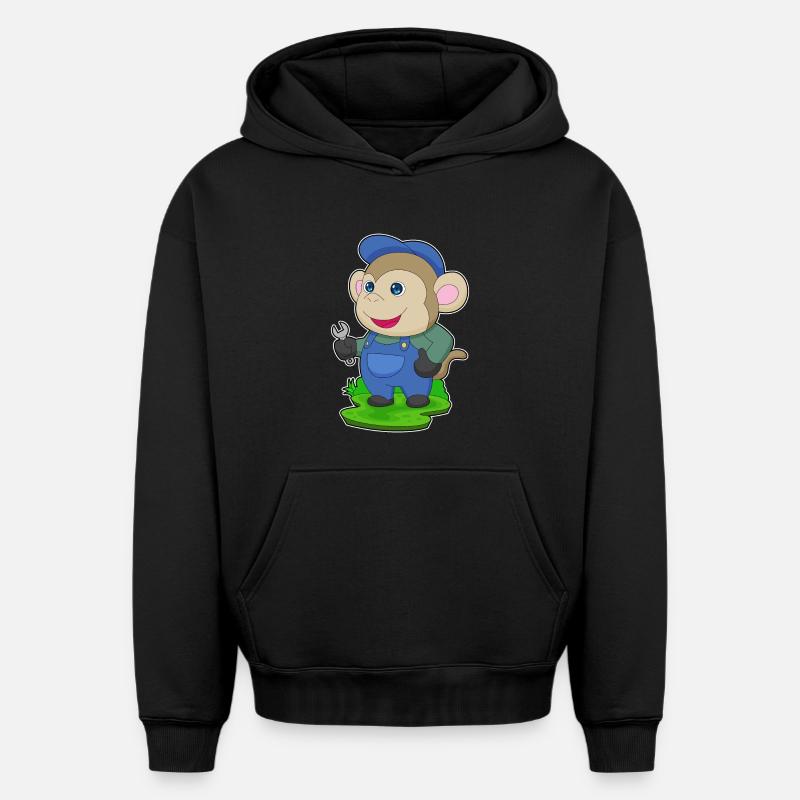 Clé d’artisan Monkey - Sweat à capuche unisexe oversize épais SPREAD - noir